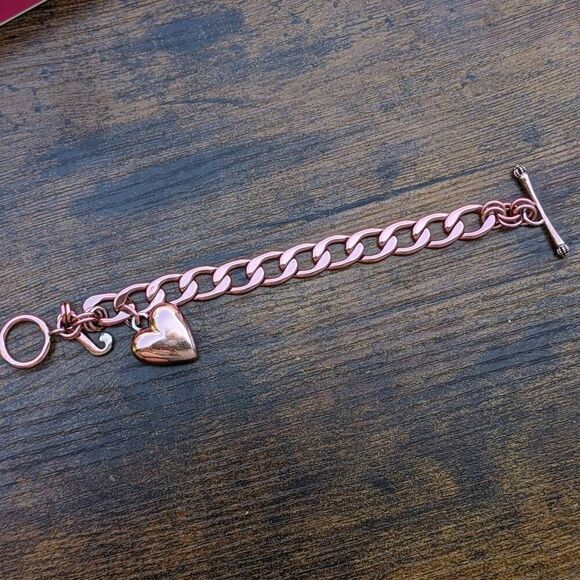 Juicy Couture Y2K Rare Metallic Pink Charm Puffy Heart Starter Bracelet - Picture 8 of 9